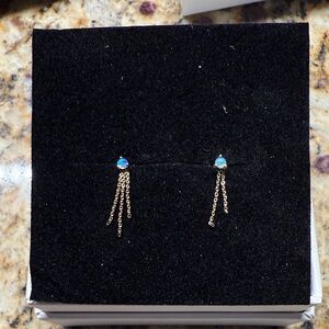 WWAKE Gold Chain Drop Earrings with Blue Opal Stones
